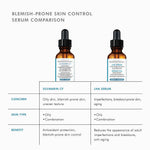 Comparison of SkinCeuticals Silymarin CF and LHA Serum for oily, blemish-prone skin control and benefits.