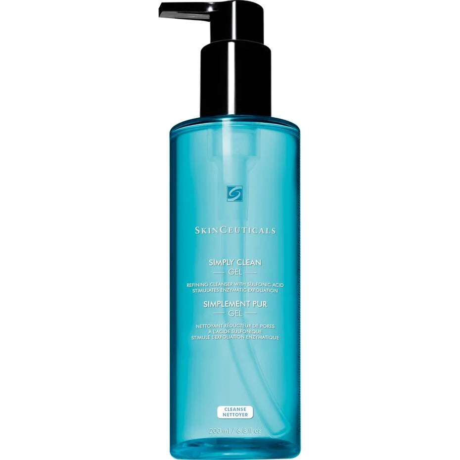 SkinCeuticals Simply Clean gel cleanser tube labeled for normal combination and oily skin removes oil and refines pores