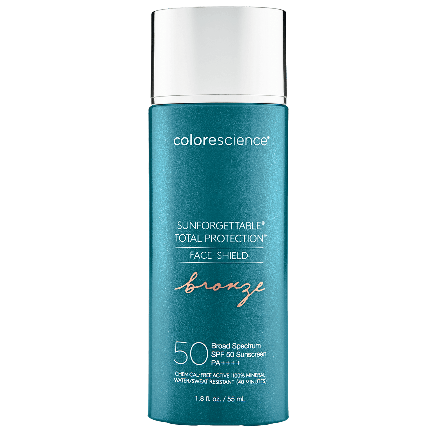 Sunforgettable Total Protection Face Shield Bronze SPF 50 tube with bronze tint and EnviroScreen branding