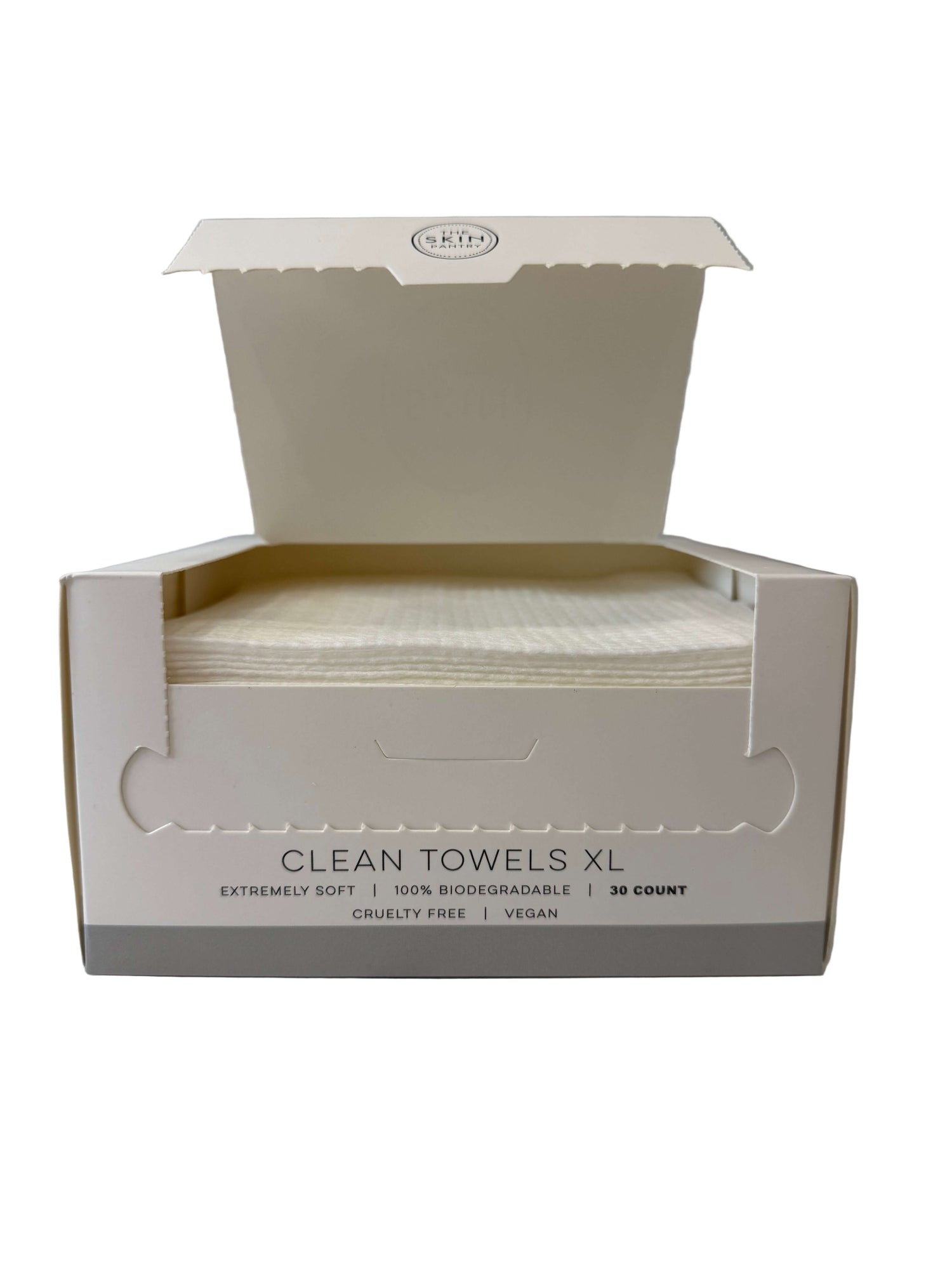 The Skin Pantry Clean Towels 30 count pack of ultra-soft single-use facial towels for hygienic skincare