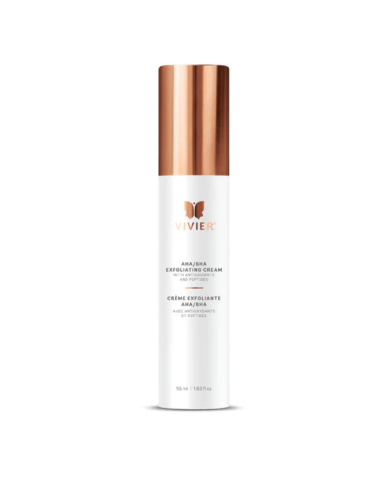 Vivier AHA BHA Exfoliating Cream labeled resurfacing treatment for smoothing texture and unclogging pores