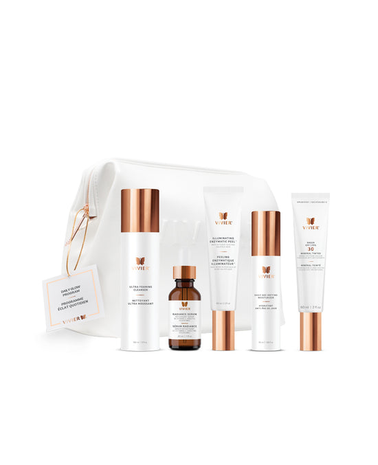 Vivier Daily Glow Program skincare set including products for brightening and refining skin texture.