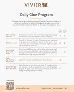 Vivier Daily Glow Program product guide showing steps for achieving a radiant complexion with skincare routine.
