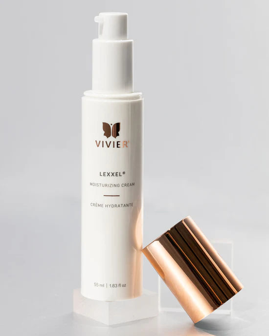 Vivier LEXXEL moisturizing cream in a sleek bottle with a copper cap, designed for dry and sensitive skin.