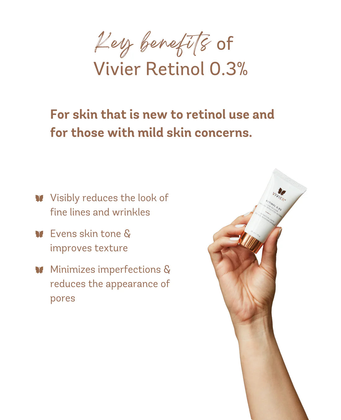 Key benefits of Vivier Retinol 0.3% product for improving skin texture and reducing fine lines.