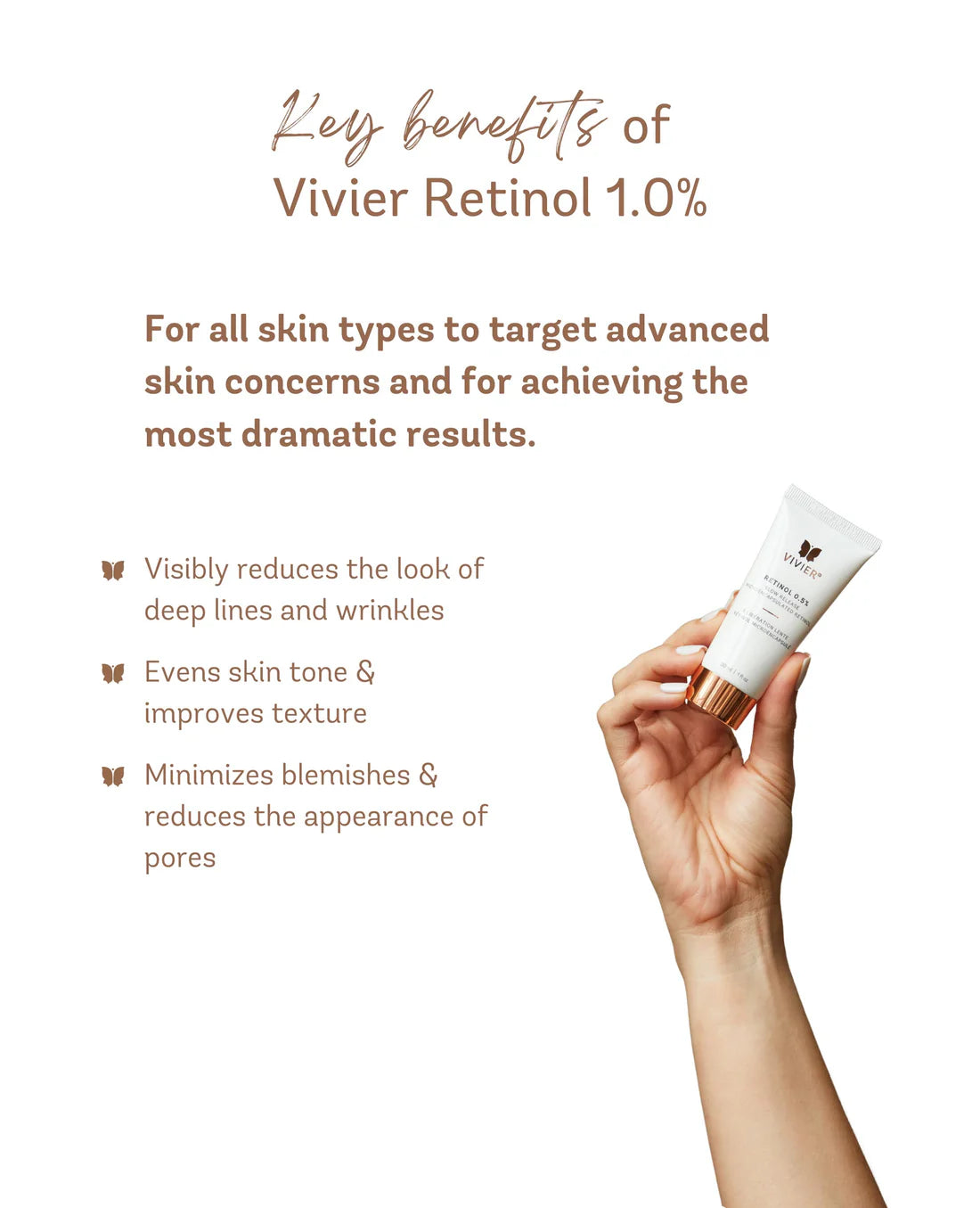 Key benefits of Vivier Retinol 1.0% for skincare, targeting advanced skin concerns and improving texture.