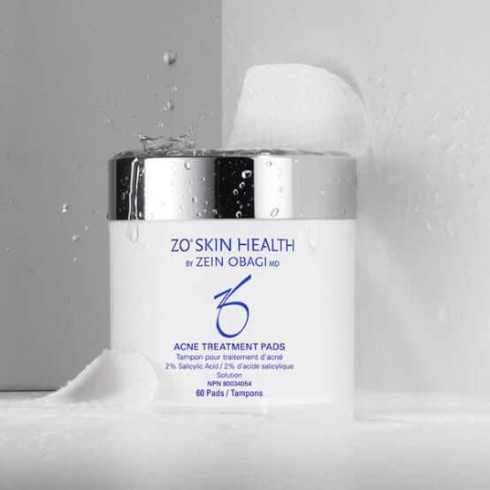 ZO Acne Treatment Pads container with maximum-strength 2% salicylic acid for clearer skin.