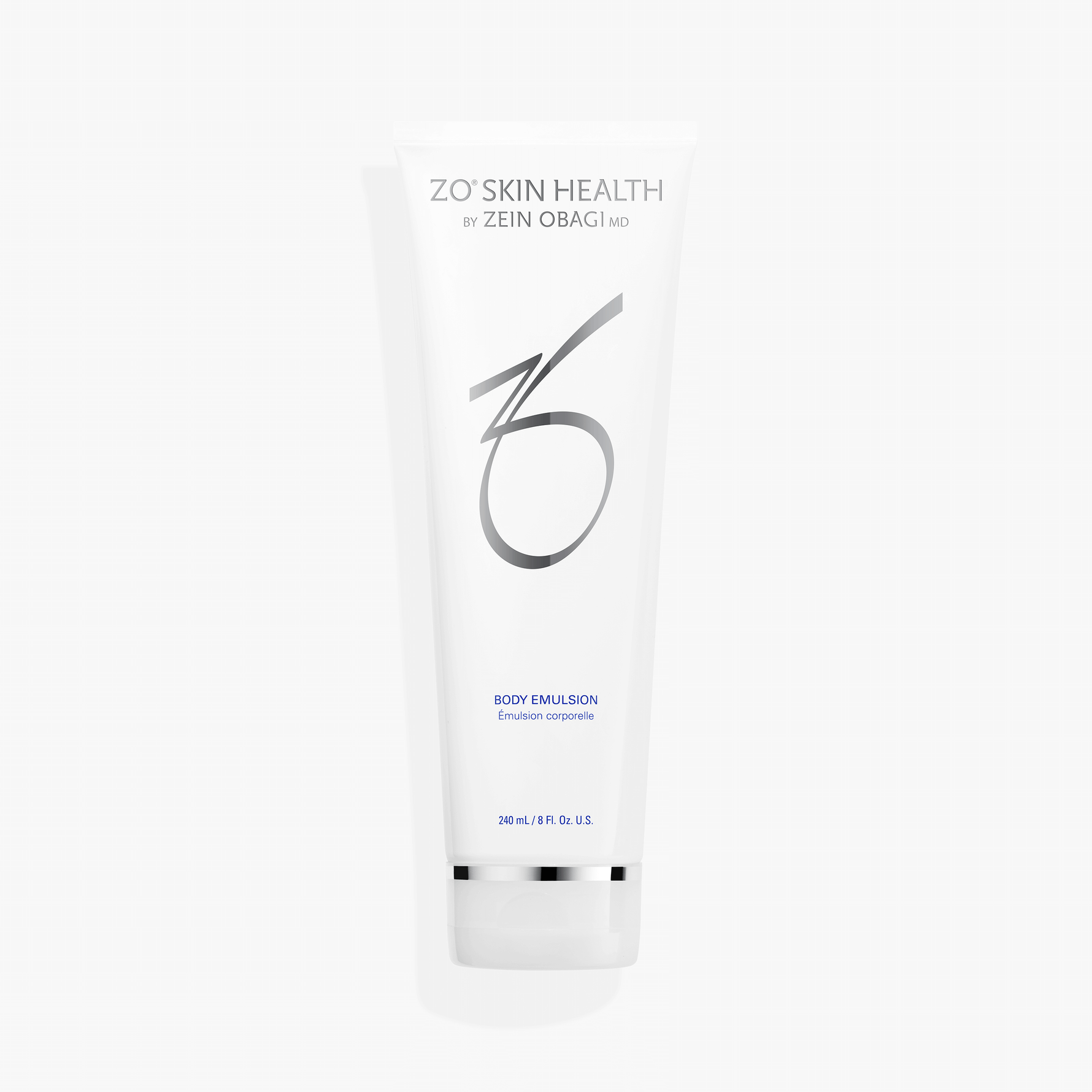 ZO Body Emulsion 240 ml packaging labeled exfoliating body crème with 12-hour time-release antioxidant complex