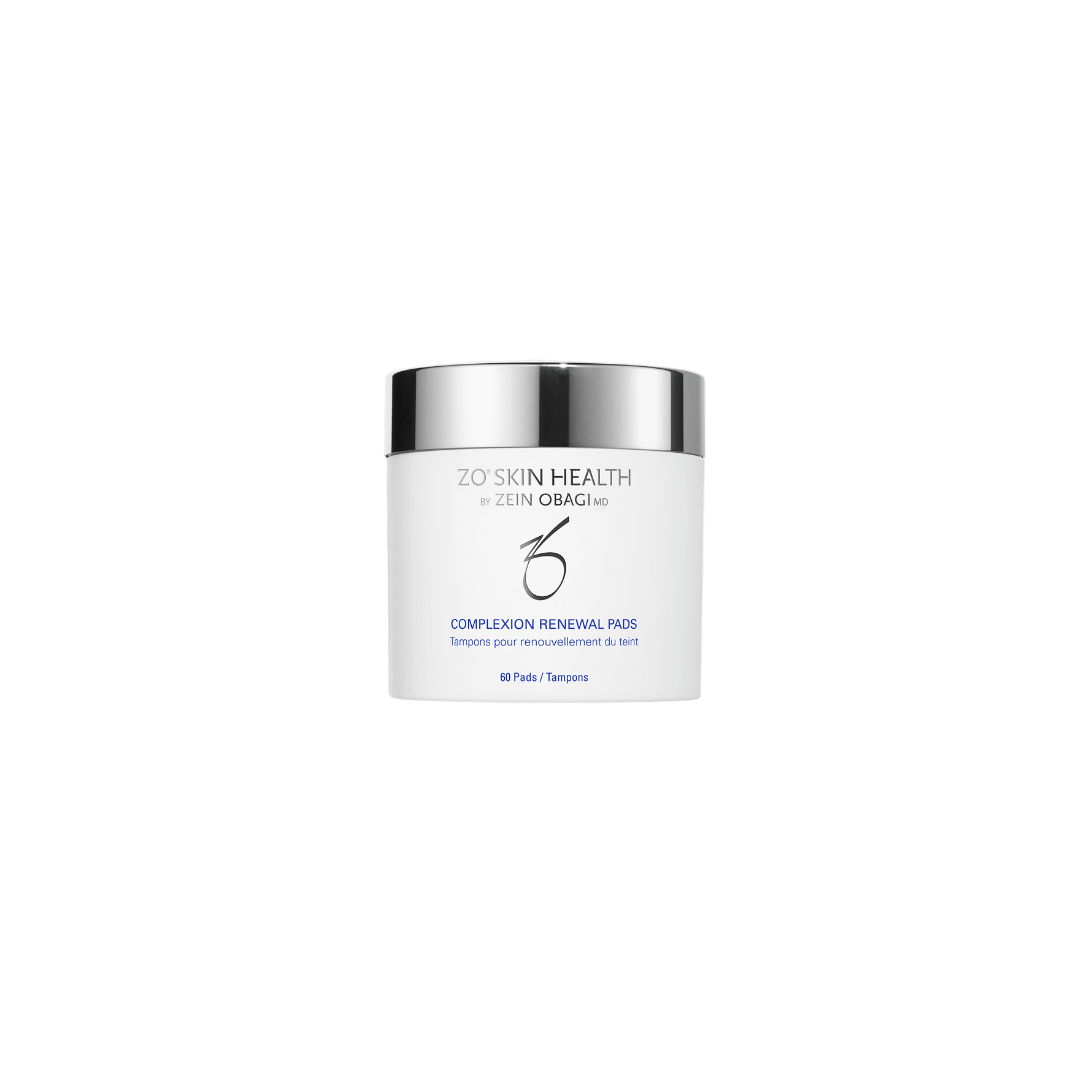 ZO Complexion Renewal Pads tub with pre-soaked exfoliating pads labeled for brightening decongesting and oil control