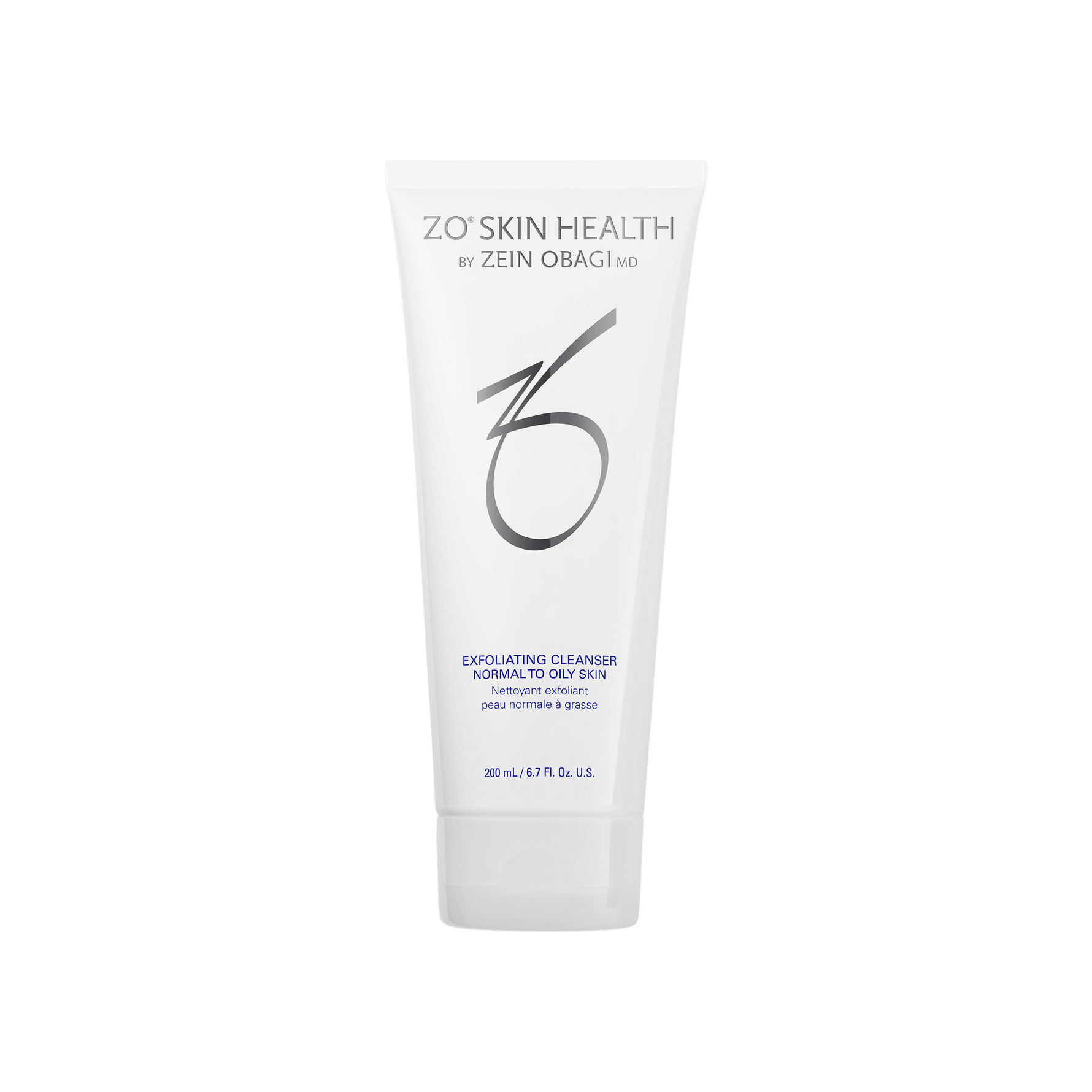 ZO Exfoliating Cleanser gel tube with visible exfoliating beads label for oily combination and acne prone skin
