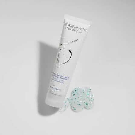 ZO Exfoliating Cleanser tube with exfoliating beads on a white background, designed to refresh and unclog pores.