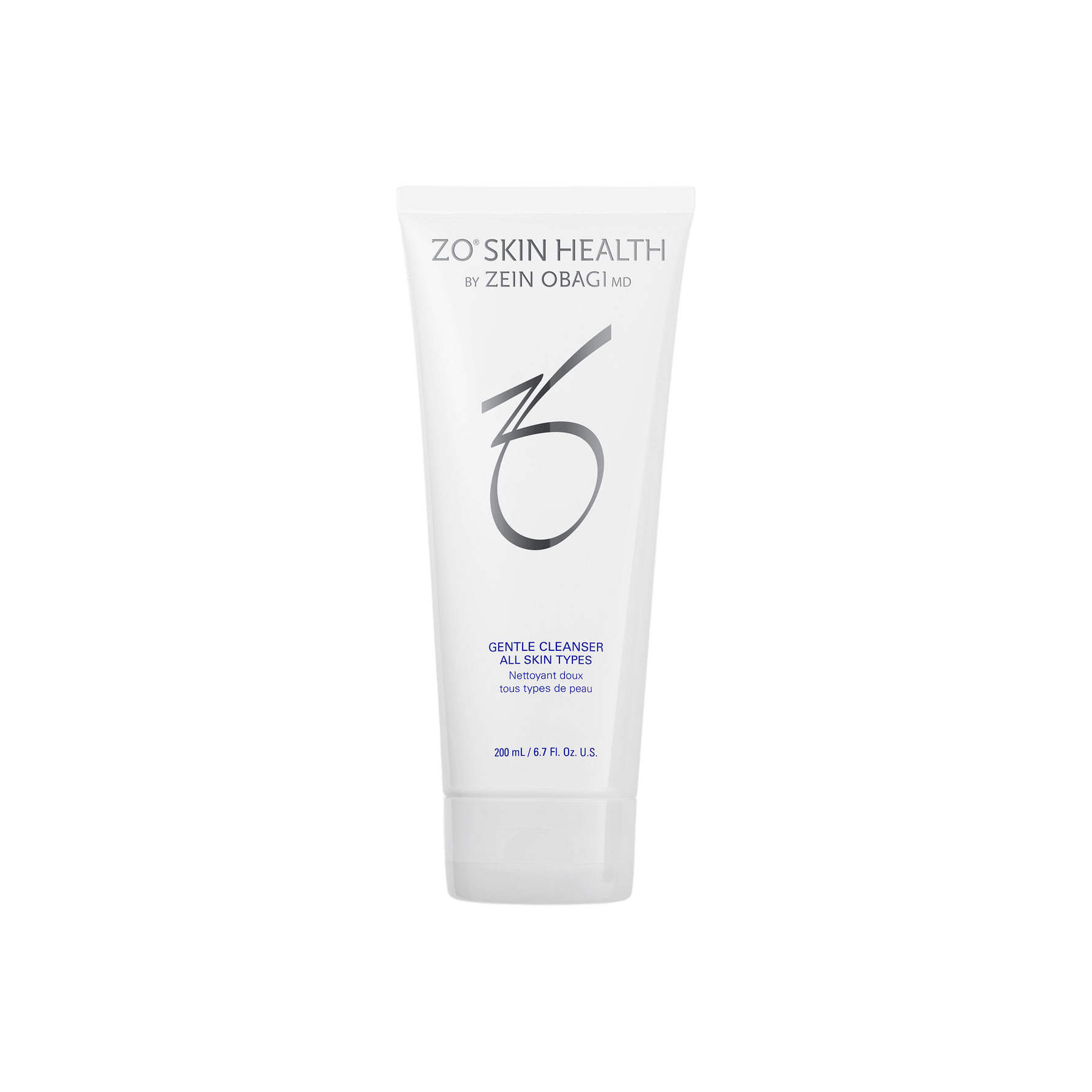 ZO Gentle Cleanser tube labeled hydrating gentle cleanser for all skin types calming redness and improving texture