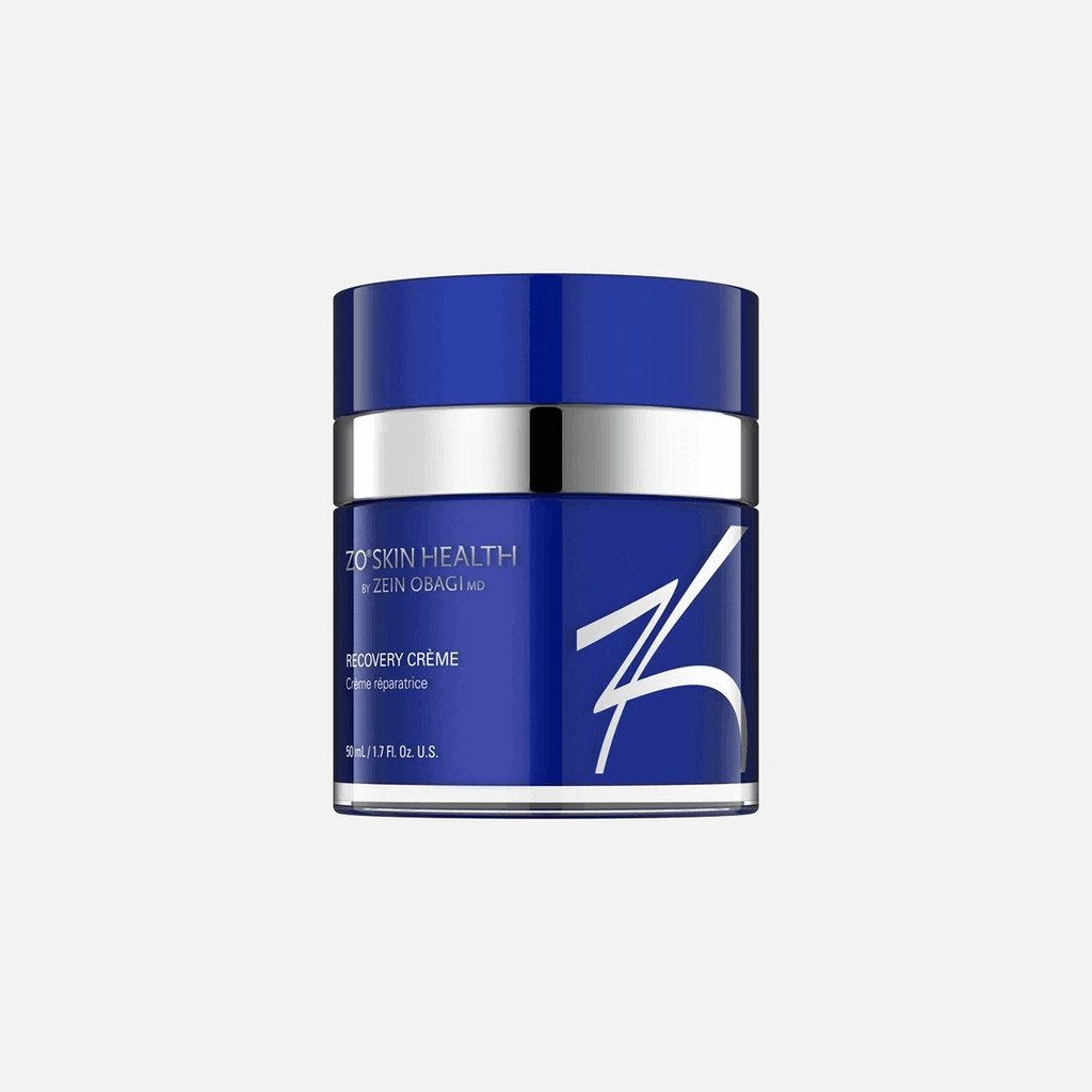 ZO Recovery Creme jar labeled retinol and ceramides for fine line reduction and hydration