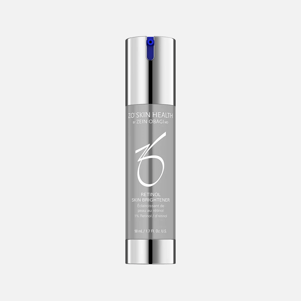 ZO Retinol Skin Brightener bottle with dropper labeled retinol brightening serum for dark spots and anti aging