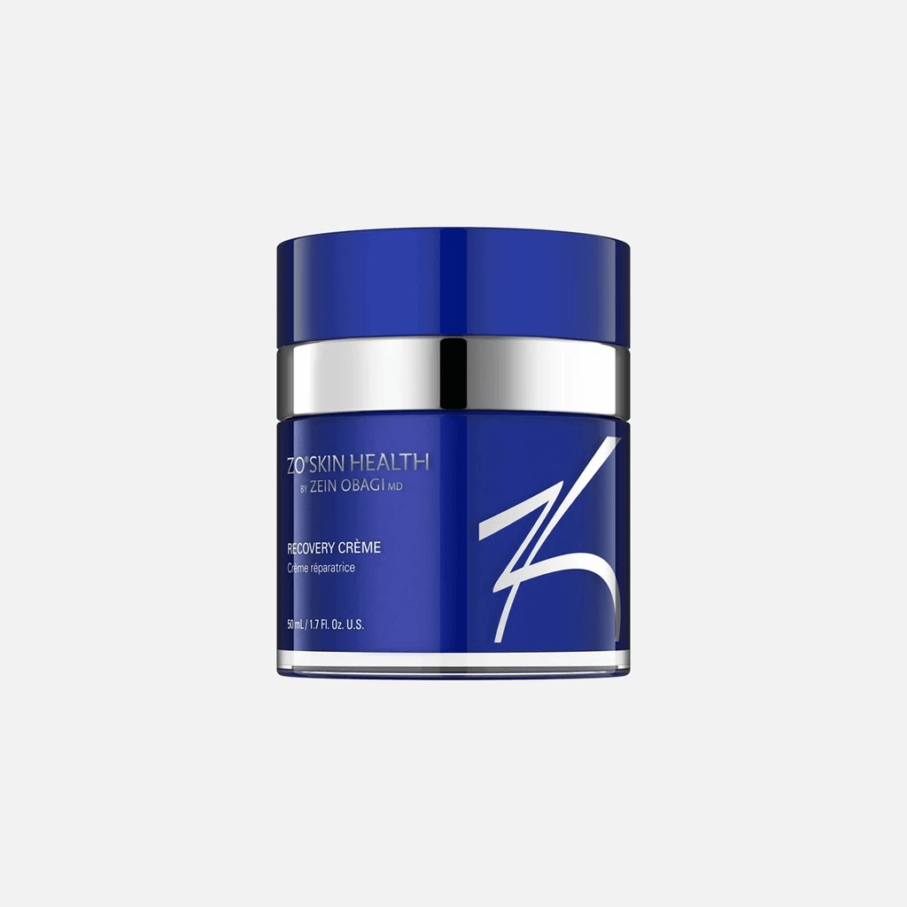 ZO Recovery Creme jar labeled retinol and ceramides for fine line reduction and hydration